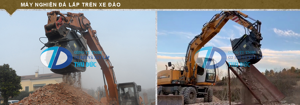 Máy nghiền đá lắp trên xe đào