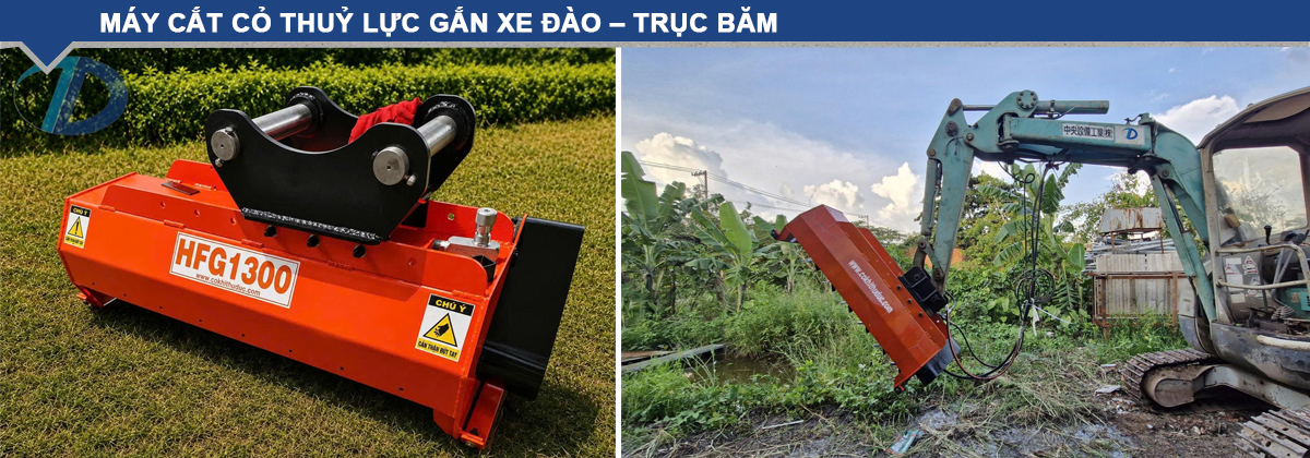 Máy cắt cỏ thủy lực gắn xe đào - trục băm
