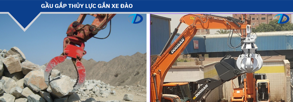 Gầu gắp thủy lực gắn xe đào