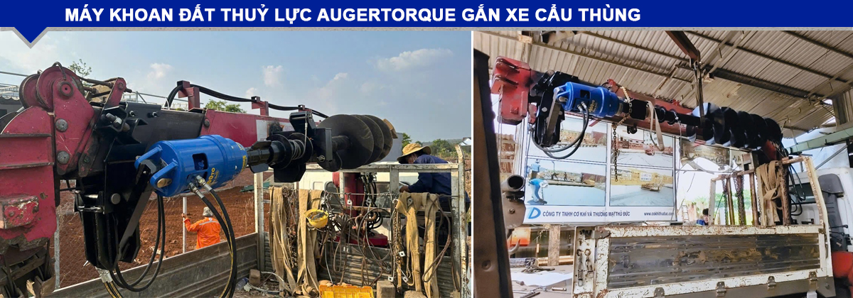 Máy khoan đất thủy lực Augertorque gắn xe cẩu thùng